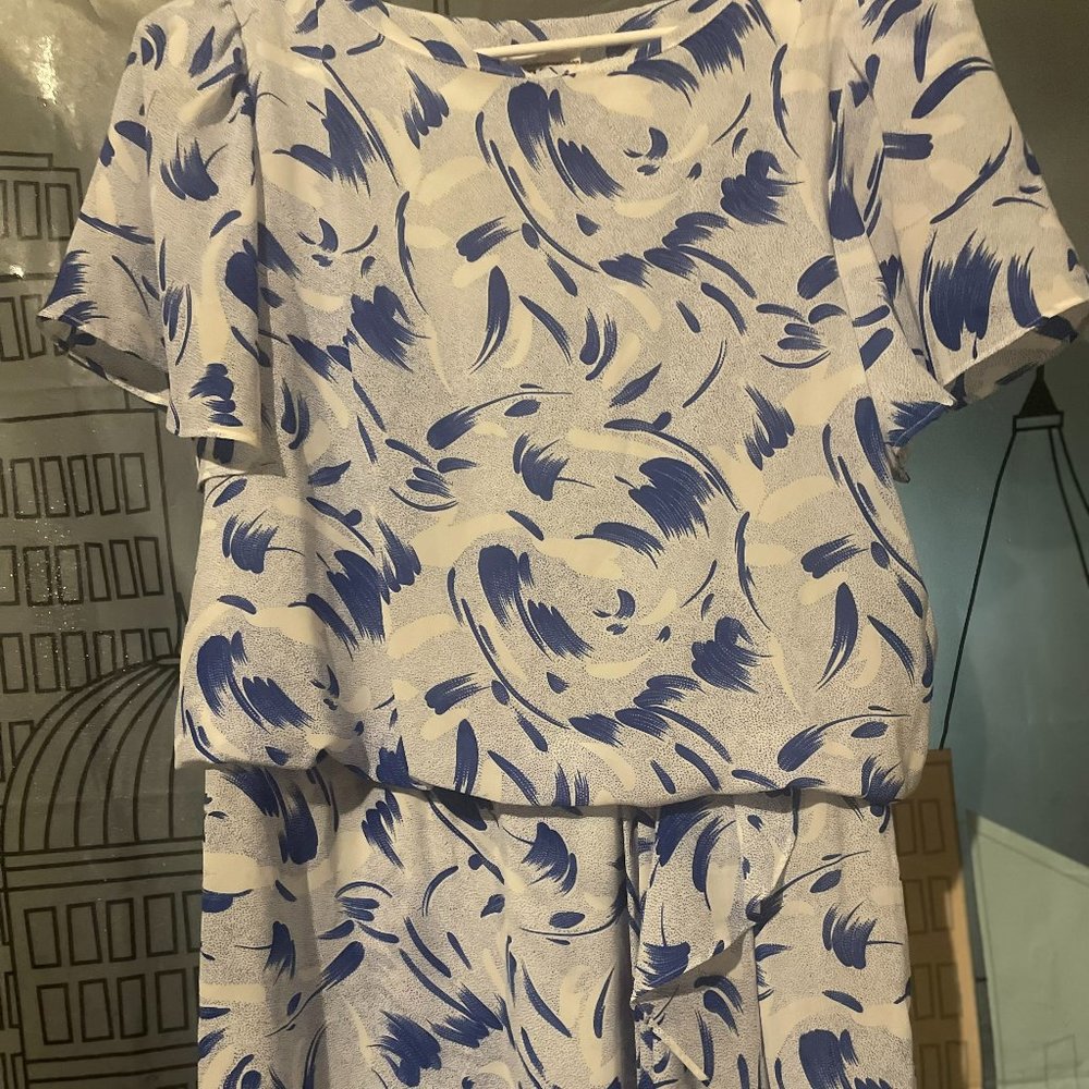 80's Blue and White Swirl Abstract Secretary Dress JB Too Label Size 14